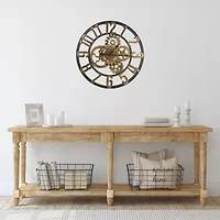 Northlight 24" Battery Operated Gold And Black With Cogs Wall Clock