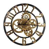 Northlight 24" Battery Operated Gold And Black With Cogs Wall Clock