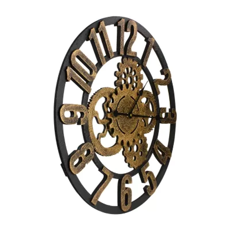 Northlight 24" Battery Operated Gold And Black With Cogs Wall Clock