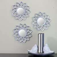 Northlight 10" Matte Silver Arched Floral Round Wall Mirror