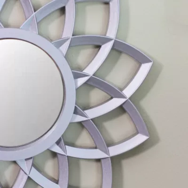 Northlight 10" Matte Silver Arched Floral Round Wall Mirror