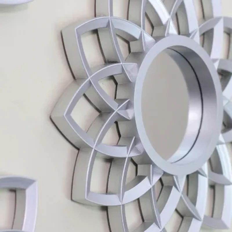 Northlight 10" Matte Silver Arched Floral Round Wall Mirror