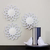 Northlight 9.5" Arched Floral Matte White Wall Mirror