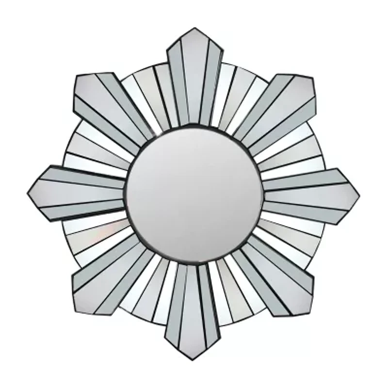 Northlight 25" Sparkling Sunburst Matte Black Round Wall Mirror