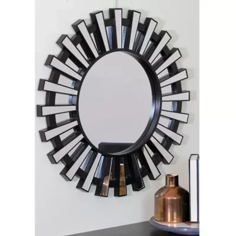 Northlight 25.5" Black Sunburst Mounted Round Wall Mirror
