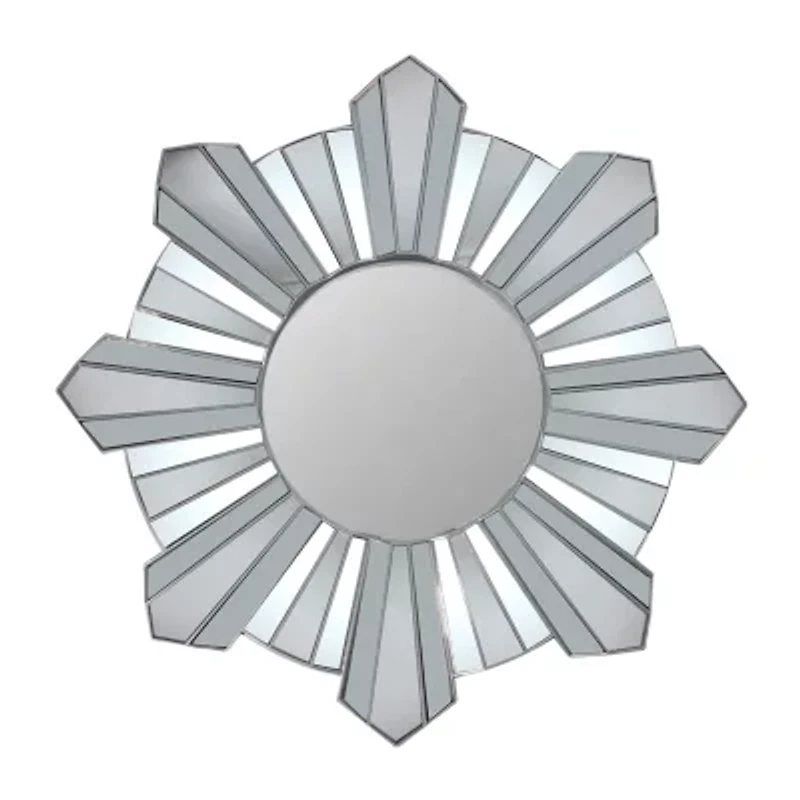 Northlight 25" Silver Matte Sunburst Wave Glass Round Wall Mirror
