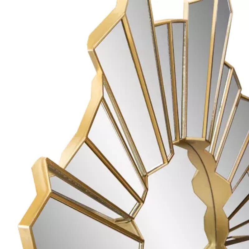 Northlight 25" Shiny Gold Sunburst Wave Glass Round Wall Mirror