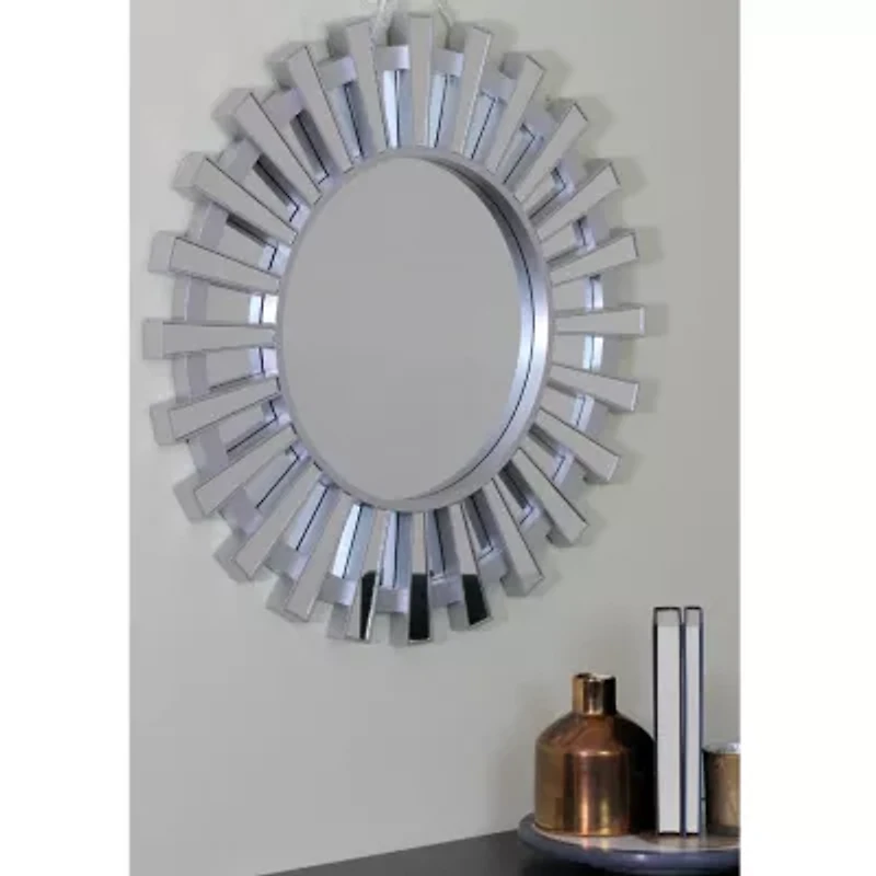 Northlight 25.5" Matte Silver Sunburst Wall Mirror