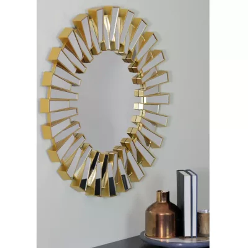 Northlight 25.5" Aztec Sunburst Matte Gold Round Wall Mirror