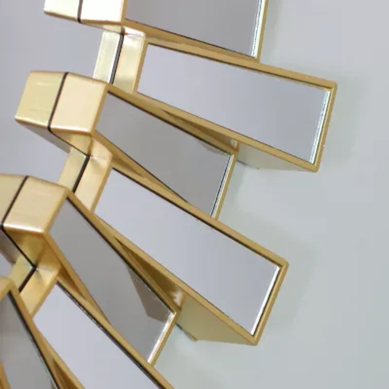 Northlight 25.5" Aztec Sunburst Matte Gold Round Wall Mirror