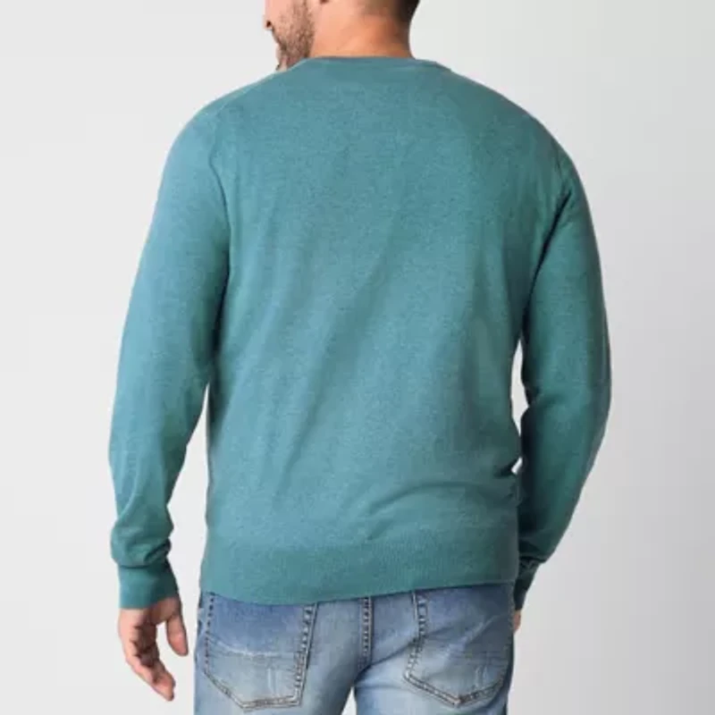 St. John's Bay Fine Gauge Mens V Neck Long Sleeve Pullover Sweater