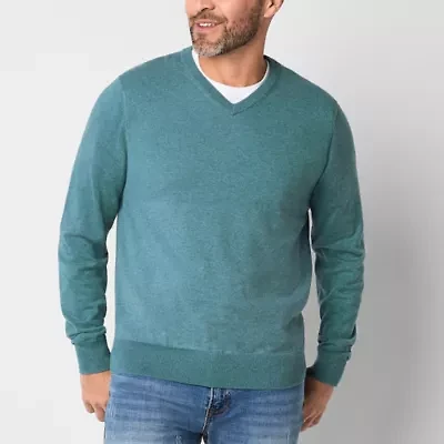 St. John's Bay Fine Gauge Mens V Neck Long Sleeve Pullover Sweater