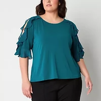 Bold Elements Womens Plus Ruffle Sleeve Cold Shoulder Blouse