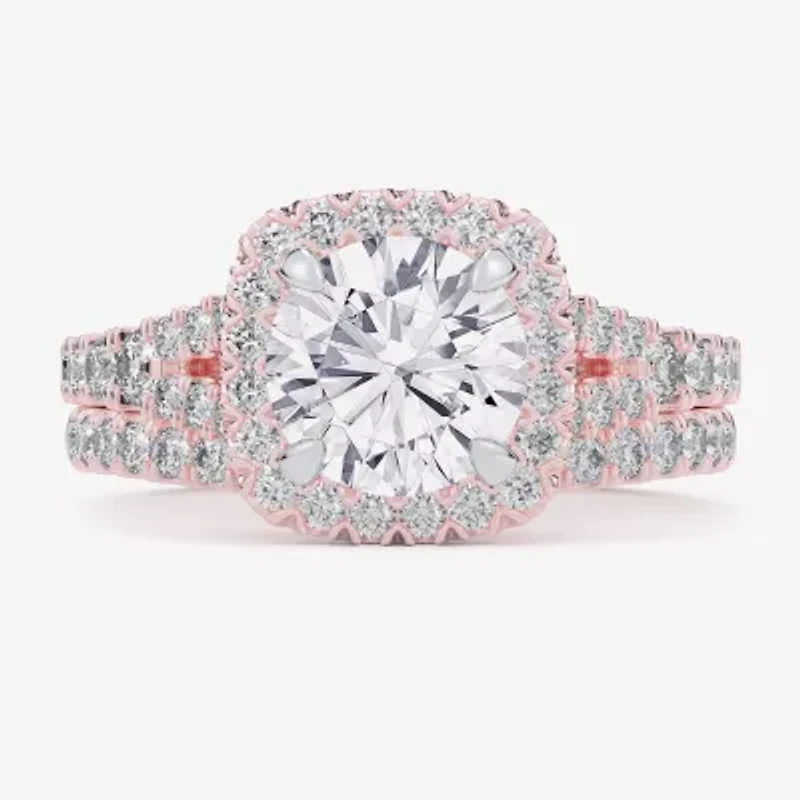 G-H / Si1-Si2) Womens / CT. T.W. Lab Grown White Diamond 14K Gold Round Side Stone Halo Bridal Set