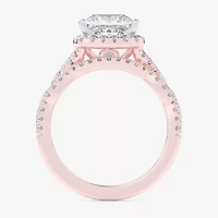 (G-H / Si1-Si2) Womens 1 1/2 CT. T.W. Lab Grown White Diamond 14K Rose Gold Side Stone Halo Bridal Set