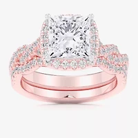 (G-H / Si1-Si2) Womens 1 1/2 CT. T.W. Lab Grown White Diamond 14K Rose Gold Side Stone Halo Bridal Set