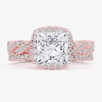 (G-H / Si1-Si2) Womens 1 1/2 CT. T.W. Lab Grown White Diamond 14K Rose Gold Side Stone Halo Bridal Set