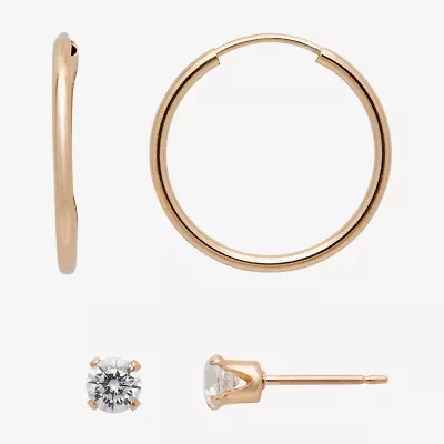 Gold Theory Womens Cubic Zirconia Round Pair Earring Set