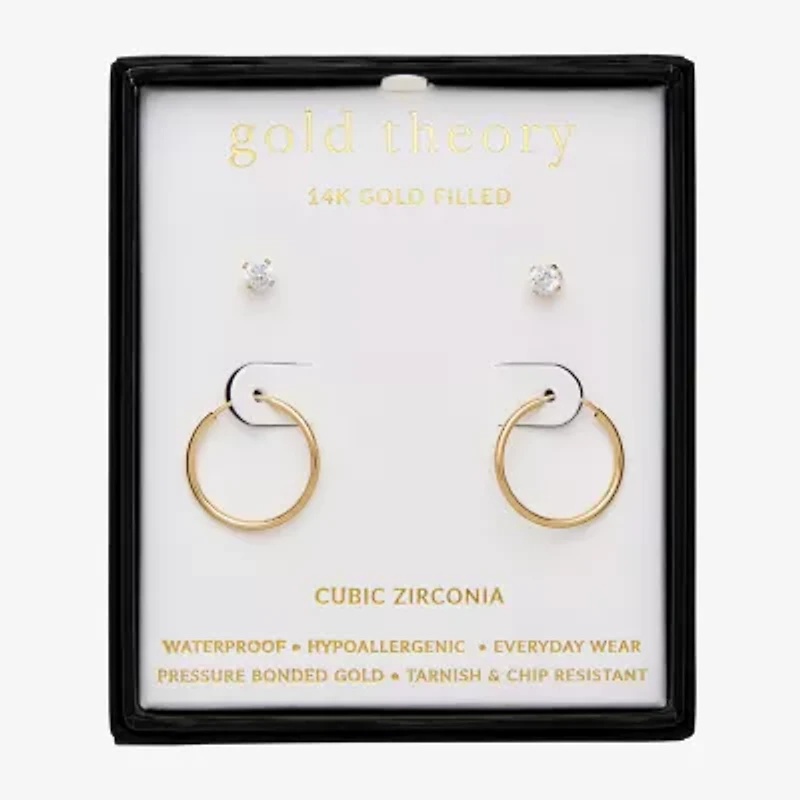 Gold Theory Womens Cubic Zirconia Round Pair Earring Set