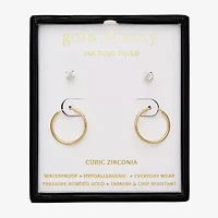 Gold Theory Womens Cubic Zirconia Round Pair Earring Set