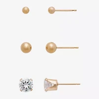 Gold Theory Womens Cubic Zirconia Round 3 Pair Earring Set