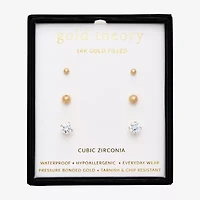 Gold Theory Womens Cubic Zirconia Round 3 Pair Earring Set