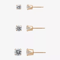 Gold Theory Womens Cubic Zirconia Round 3 Pair Earring Set