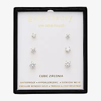 Gold Theory Womens Cubic Zirconia Round 3 Pair Earring Set