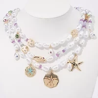 Bijoux Bar Gold Tone Shells Womens 18 Inch Strand Necklace