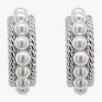 Sparkle Allure Womens White Simulated Pearl 26mm Hypoallergenic Hoop Earrings