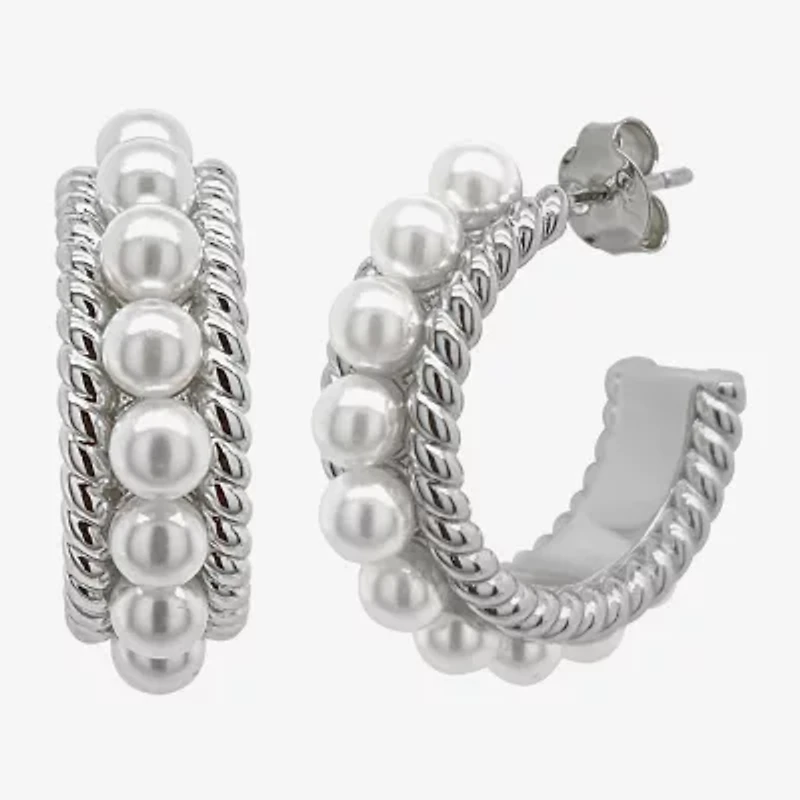 Sparkle Allure Womens White Simulated Pearl 26mm Hypoallergenic Hoop Earrings