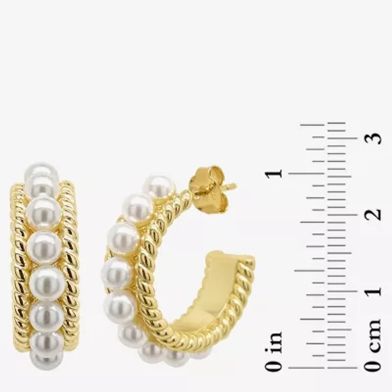 Sparkle Allure Womens White Simulated Pearl 14K Gold Over Brass 26mm Hypoallergenic Hoop Earrings