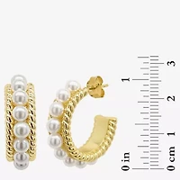 Sparkle Allure Womens White Simulated Pearl 14K Gold Over Brass 26mm Hypoallergenic Hoop Earrings
