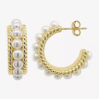 Sparkle Allure Womens White Simulated Pearl 14K Gold Over Brass 26mm Hypoallergenic Hoop Earrings