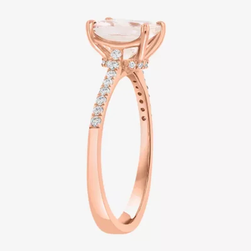 Effy Final Call Womens 1/7 CT. T.W. Genuine Pink Morganite 14K Rose Gold Side Stone Cocktail Ring