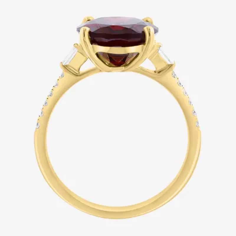 Effy Final Call Womens 1/7 CT. T.W. Genuine Red Garnet 14K Gold Oval Side Stone Cocktail Ring