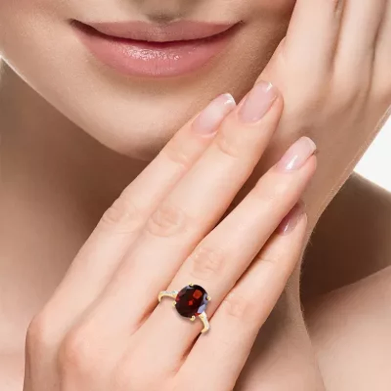 Effy Final Call Womens 1/7 CT. T.W. Genuine Red Garnet 14K Gold Oval Side Stone Cocktail Ring