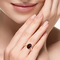 Effy Final Call Womens 1/7 CT. T.W. Genuine Red Garnet 14K Gold Oval Side Stone Cocktail Ring