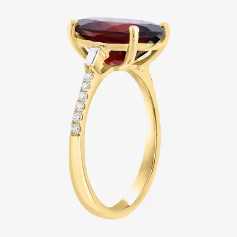 Effy Final Call Womens 1/7 CT. T.W. Genuine Red Garnet 14K Gold Oval Side Stone Cocktail Ring