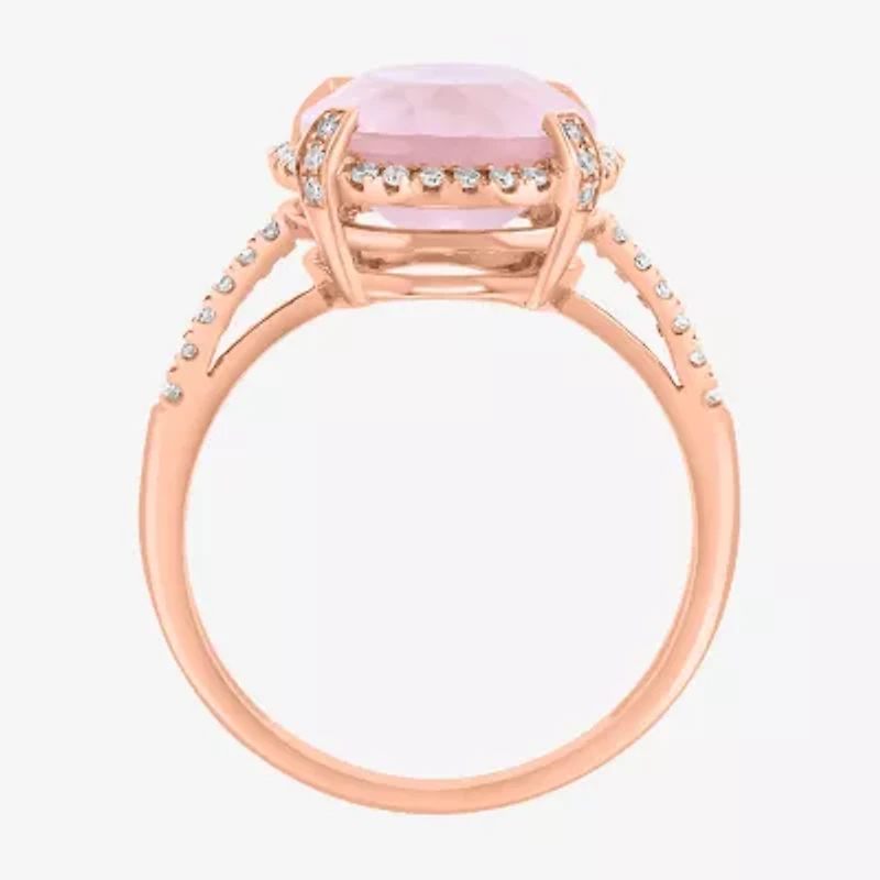 Effy Final Call Womens 1/6 CT. T.W. Genuine Pink Quartz 14K Rose Gold Oval Halo Cocktail Ring
