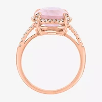 Effy Final Call Womens 1/6 CT. T.W. Genuine Pink Quartz 14K Rose Gold Oval Halo Cocktail Ring