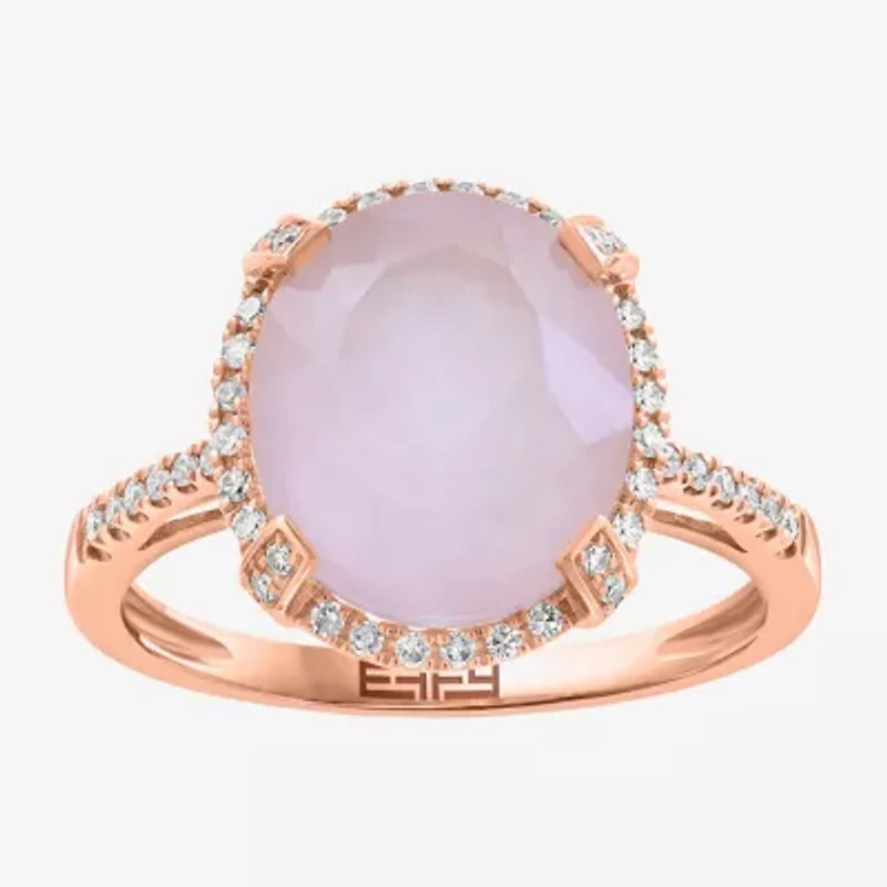 Effy Final Call Womens 1/6 CT. T.W. Genuine Pink Quartz 14K Rose Gold Oval Halo Cocktail Ring