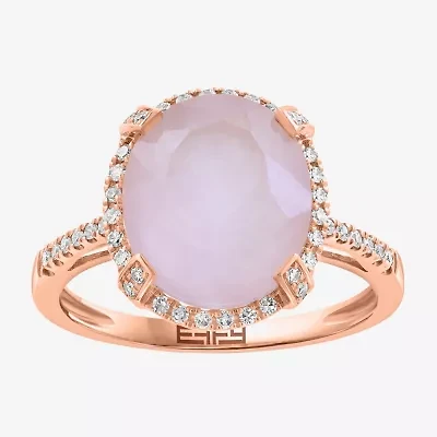 Effy Final Call Womens 1/6 CT. T.W. Genuine Pink Quartz 14K Rose Gold Oval Halo Cocktail Ring