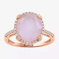 Effy Final Call Womens 1/6 CT. T.W. Genuine Pink Quartz 14K Rose Gold Oval Halo Cocktail Ring