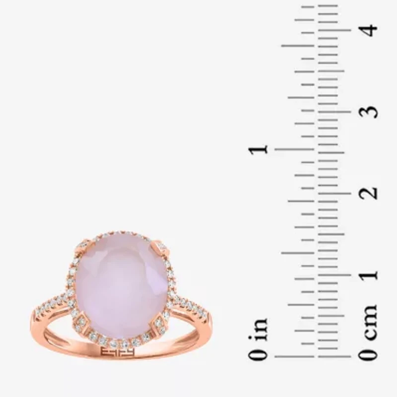 Effy Final Call Womens 1/6 CT. T.W. Genuine Pink Quartz 14K Rose Gold Oval Halo Cocktail Ring