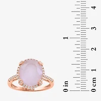 Effy Final Call Womens 1/6 CT. T.W. Genuine Pink Quartz 14K Rose Gold Oval Halo Cocktail Ring