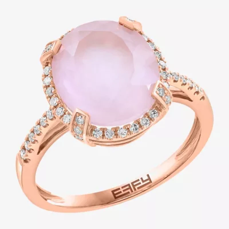 Effy Final Call Womens 1/6 CT. T.W. Genuine Pink Quartz 14K Rose Gold Oval Halo Cocktail Ring