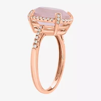 Effy Final Call Womens 1/6 CT. T.W. Genuine Pink Quartz 14K Rose Gold Oval Halo Cocktail Ring