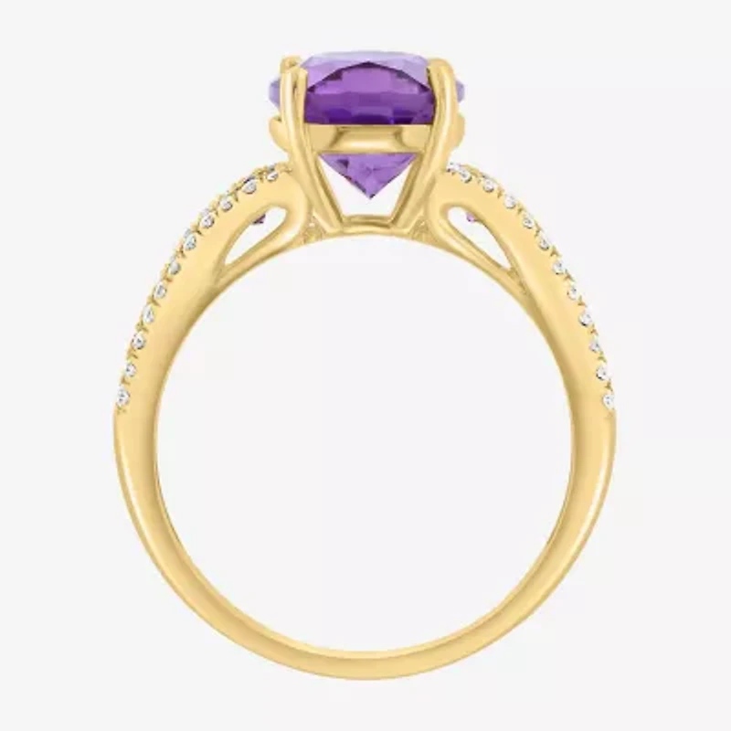 Effy Final Call Womens 1/6 CT. T.W. Genuine Purple Amethyst 14K Gold Oval Side Stone Cocktail Ring