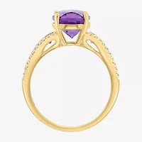 Effy Final Call Womens 1/6 CT. T.W. Genuine Purple Amethyst 14K Gold Oval Side Stone Cocktail Ring